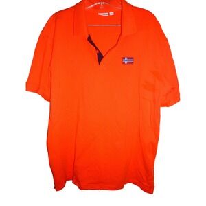 NAPAPIJRI Mens Orange Logo Short Sleeve Polo Shirt with‎ Flag Logo Size XXL